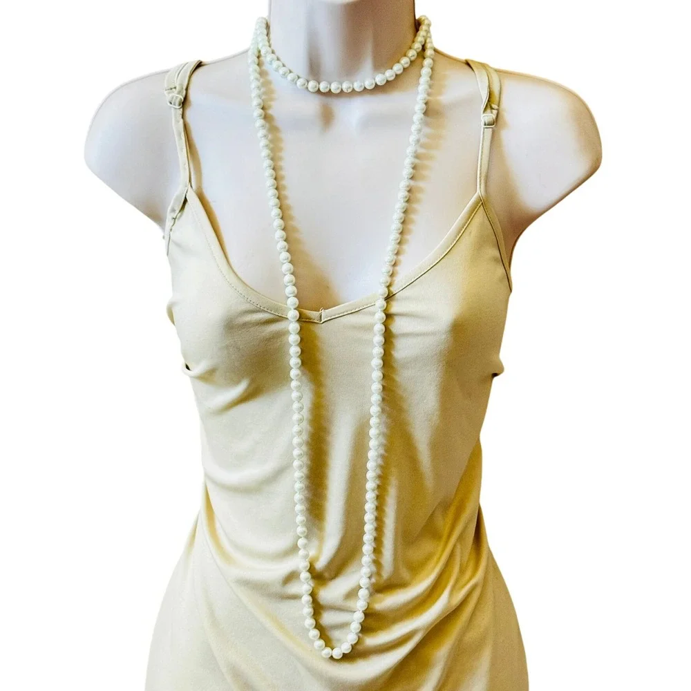 VTG Regal Pearl Necklace Statement Faux Glass Knotted Opera Flapper Long‎ 59